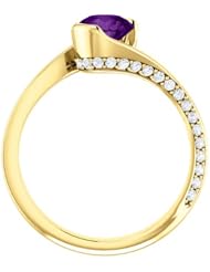 14K Yellow Gold 6.00mm Round Cut Amethyst and Diamond Ring -- LIFETIME WARRANTY