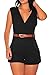 Pink Queen Women's Sexy V-Neck Sleeveless Short Jumpsuit Romper with Belt