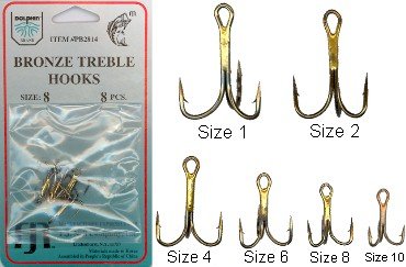 Dolphin Bronze Treble Hooks 6 Pk. - Size 1