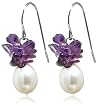 Freshwater 9-10mm Cultured Pearl and Amethyst Chip Earrings