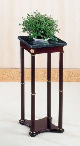 Green Marble Top Snack Table Plant Stand with A Cherry Finish Base (Square)