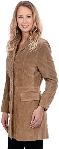Nuage Sport Classic Trendy Collared Button Up Leather Suede Jacket Light Tan Small