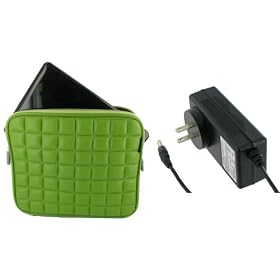 ASUS Eee PC Touch T91 8.9-Inch Netbook Laptop Sleeve Slipcase with AC Wall Adapter Charger (Memory Foam with Faux Leather - Green)