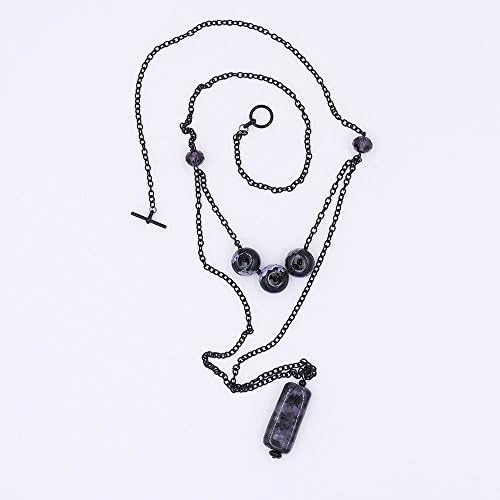 Black Purple Double Layer Necklace Black Gunmetal Mauve Grey Pendant Toggle Clasp
