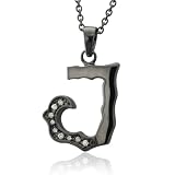 Men's Black Sterling Silver Alphabet Initial J Diamond Pendant Necklace (HI, I, 0.07 carat)