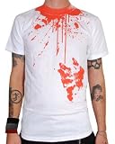 Rock Steady CHOP SUI Bloody Hand Print Mens Short Sleeve Halloween T Shirt In White and Red