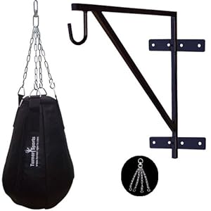 Cowhide Leather Pear Shape Maize Bag Kickboxing Punch Bags Filled With Free Chain And Punchbag Wall Bracket Heavy Duty Metal With Complete Fitting Black 2 Ft