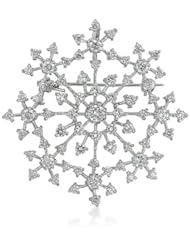 Alexander James White Gold Rhodium Bonded Delicate Snowflake Brooch with Round Cut Clear Cubic Zirconia Accents in a Silvertone