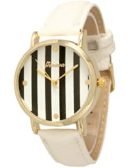 Womens Geneva Striped Leather Watch - White