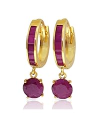 14k Solid Gold Natural Ruby Hoop Dangle Earrings