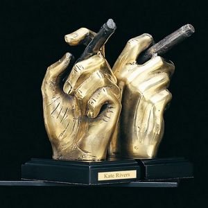 Antique Brass and Solid Wood Cigar Bookends