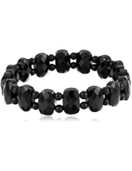 Black Onyx Oval and Round Bead Stretch Bracelet, 7.5"