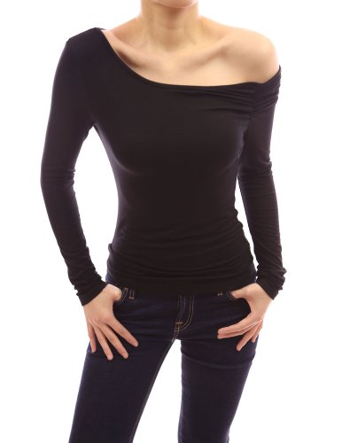 PattyBoutik Stylish Fitted One shoulder Ruched Arm Long Sleeve Blouse Top