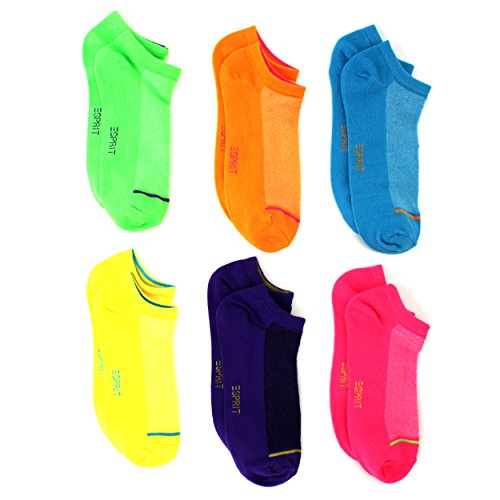 Esprit Womens 6 pk No Show Socks (9-11 (Shoe: 4-10), Solid Neon)