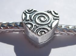 Murano Style Antique Silver Plated Spacer Bead Fits Pandora Heart with Swirls (1)