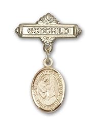 14K Gold Baby Badge with St. Elizabeth of the Visitation Charm and Godchild Badge Pin