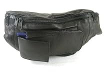 Genuine LEATHER Black Waist Bag Fanny Pack with Cell Phone Pouch