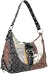 Silver-Multi Signature Patchwork Medium Studded Hobo Handbag - Summer Collection