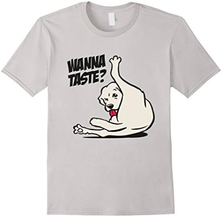 Men's Dog licking his balls t-shirt Medium Silver