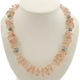 EXP Handmade Pink Quartz Necklace With Antiqued Silver Beads