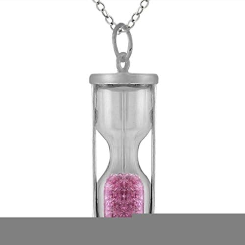 Crystalbella Sterling Silver Hourglass Pendant With Enhanced Pink Tourmaline Dust 18" Chain Jewelry