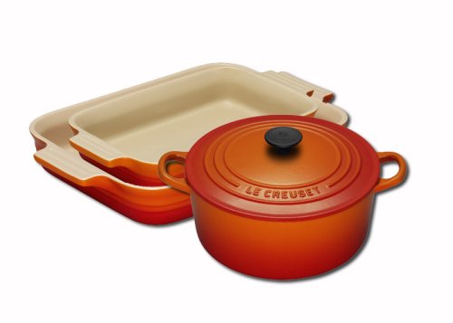 Le Creuset Cast Iron and Stoneware Gift Set, 3 Piece, Volcanic image