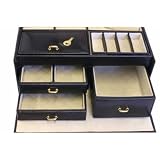 Black Italian Leather Jewelry Box with Compact Travel Case