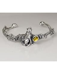 An Adorable Little Kitty Cat Cuff Bracelet Accented with a Genuine Citrine