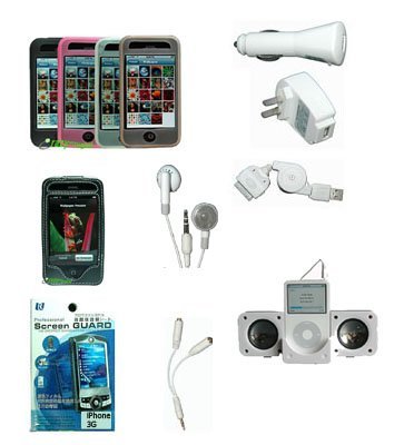 12-piece FULL ACCESSORY BUNDLE SET for Apple iPhone 3G and iPhone 3GS : iPhone 3G and iPhone 3GS BLACK Leather Case