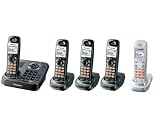 Panasonic KX-TG9345PK DECT 6.0 Expandable Digital Cordless Phone with All-Digital Answering System and Dual Keypads - 1 Base, 4 chargers, 5 Handsets (4 Black, 1 Silver)
