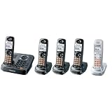 Panasonic KX-TG9345PK DECT 6.0 Expandable Digital Cordless Phone with All-Digital Answering System and Dual Keypads - 1 Base, 4 chargers, 5 Handsets (4 Black, 1 Silver)