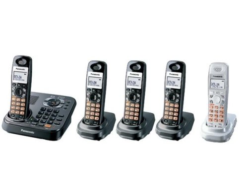 Panasonic KX-TG9345PK DECT 6.0 Expandable Digital Cordless Phone with All-Digital Answering System and Dual Keypads - 1 Base, 4 chargers, 5 Handsets (4 Black, 1 Silver)
