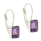 Sterling Silver Genuine Amethyst Stone Lever Back Earrings