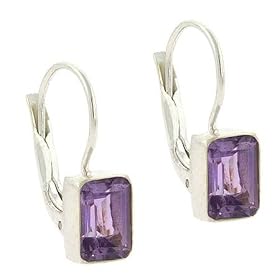 Sterling Silver Genuine Amethyst Stone Lever Back Earrings by SilverSpeck.com