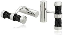 Stainless Steel Cuff Link w/ Black Cable Detail
