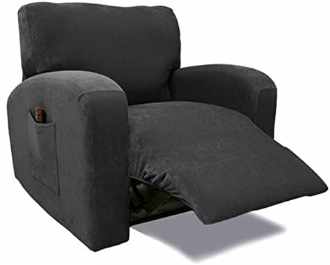 Single Piece Black Recliner Chair Slipcover, Form Fitting Style, Stretch Solid Pattern, Polyester Spandex Fabric, Gorgeous Quality, Machine Washable, Medium Black, Raven Black