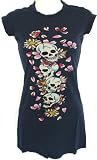 Ed Hardy Womens Tunic Tee Shirt - Skull Flowers Design - Navy