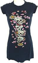 Ed Hardy Womens Tunic Tee Shirt - Skull Flowers Design - Navy