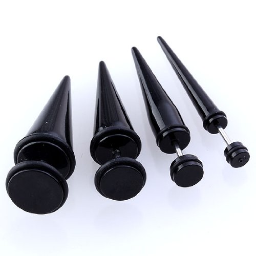 PiercingJ 8pc Acrylic Ear Taper Kit Black Fake Cheater Earrings Plug Tunnel Mixe...