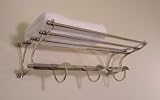 Polished Nickel Paris Hotel or Train Rack style Towel Shelf with Hooks
