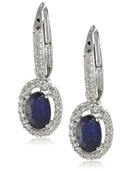 10K White Gold Diffused Sapphire and Diamond Leverback Earrings (.2 Cttw, G-H Color, I1-I2 Clarity)