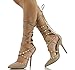 Wild Diva Women's Adora 126 Pointy Toe Lace Up Ankle Tie Studded High Heel