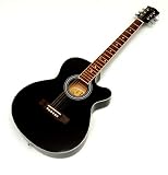 Produkt-Bild: 4/4 Akustik Western Gitarre in Schwarz mit wei&szlig;em Rand, Rosenholz Griffbrett + Ersatzsaiten + Plektron