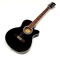 4/4 Akustik Western Gitarre in Schwarz mit wei�em Rand, Rosenholz Griffbrett + Ersatzsaiten + Plektron