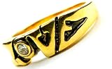 Unique Retro Love Ring, 1/4 Carat Bezel Diamond, Genuine 18k Yellow Gold Plated Band (Available in Size 5, 6, 7, 8, 9, 10)
