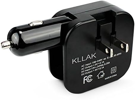 Car Charger KLLAK 2 in 1 Dual Port USB Travel Adapter ,Home Wall AC Chargers Power Adapter for iPhone, Samsung.