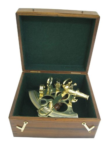Nautical Sextant with Wood Box - Polished Brass Finish
