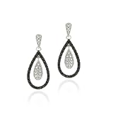 Sterling Silver Black Diamond Accent Double Teardrop Dangle Earrings