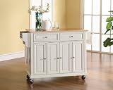 Crosley Furniture Natural Wood Top Kitchen Cart in White Finish