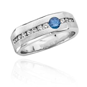14k White Gold Blue and White Diamond Men's Ring (5/8 cttw)